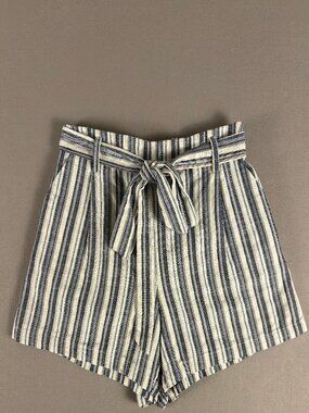 ee:some Linen Blend Paperbag Waist Shorts Striped Tie Belt Small Boho Summer